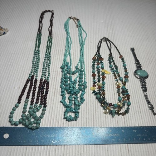 4pcs VTG Turquoise Costume Jewelry Necklaces Lot Plastic Beads
