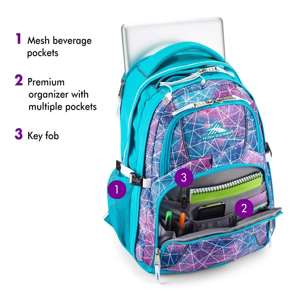 Mochila para laptop Swerve, facetas de lantejoulas/pássaro azul/branco, tamanho único - Imagem 2 de 4