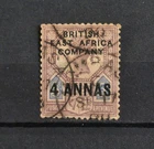 BRITISH EAST AFRICA SG 3 4A ON 5D DULL PURPLE AND BLUE USED CAT £425, SCARCE
