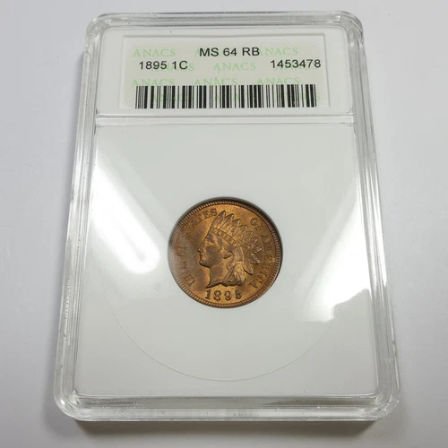 1895 P ANACS Soap Box MS64 RB Red Brown - Indian Head Penny Cent 1c Coin #55554A