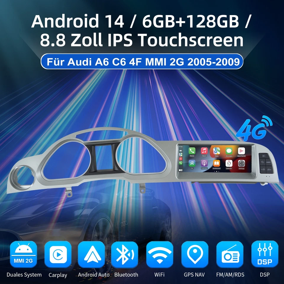 Für Audi A6 C6 4F MMI 2G 2004-2011 DAB+ Carplay Android Multimedia Autoradio NAV - Bild 4 von 4