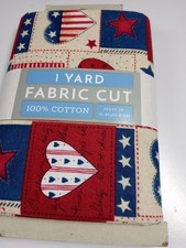 David Textiles Fabric Red/White/Blue Hearts/Flags 1 Yard Cut 100% Cotton BTY