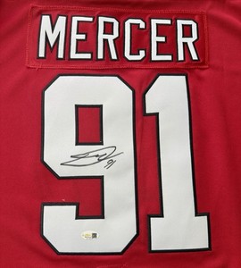 NEW JERSEY DEVILS DAWSON MERCER SIGNED AUTO JERSEY WITH JSA CERTIFICATION.