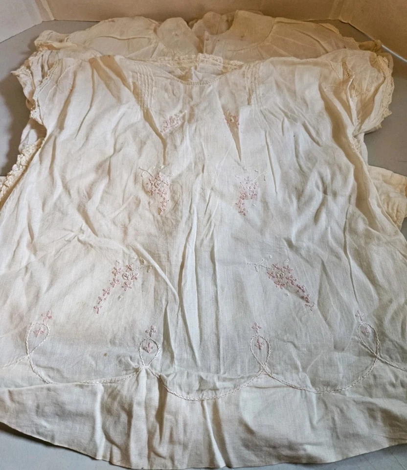 Lot of 4 Antique Baby Girl Gowns Dresses  Embroidered Linen/cotton - Image 2 of 4
