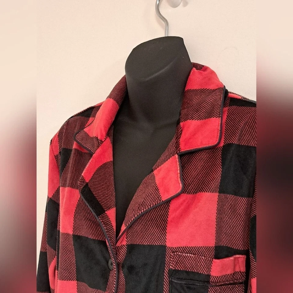 DKNY красный клетку печать длинным рукавом выемки воротник PJs мисс размер XL - Изображение 4 из 4