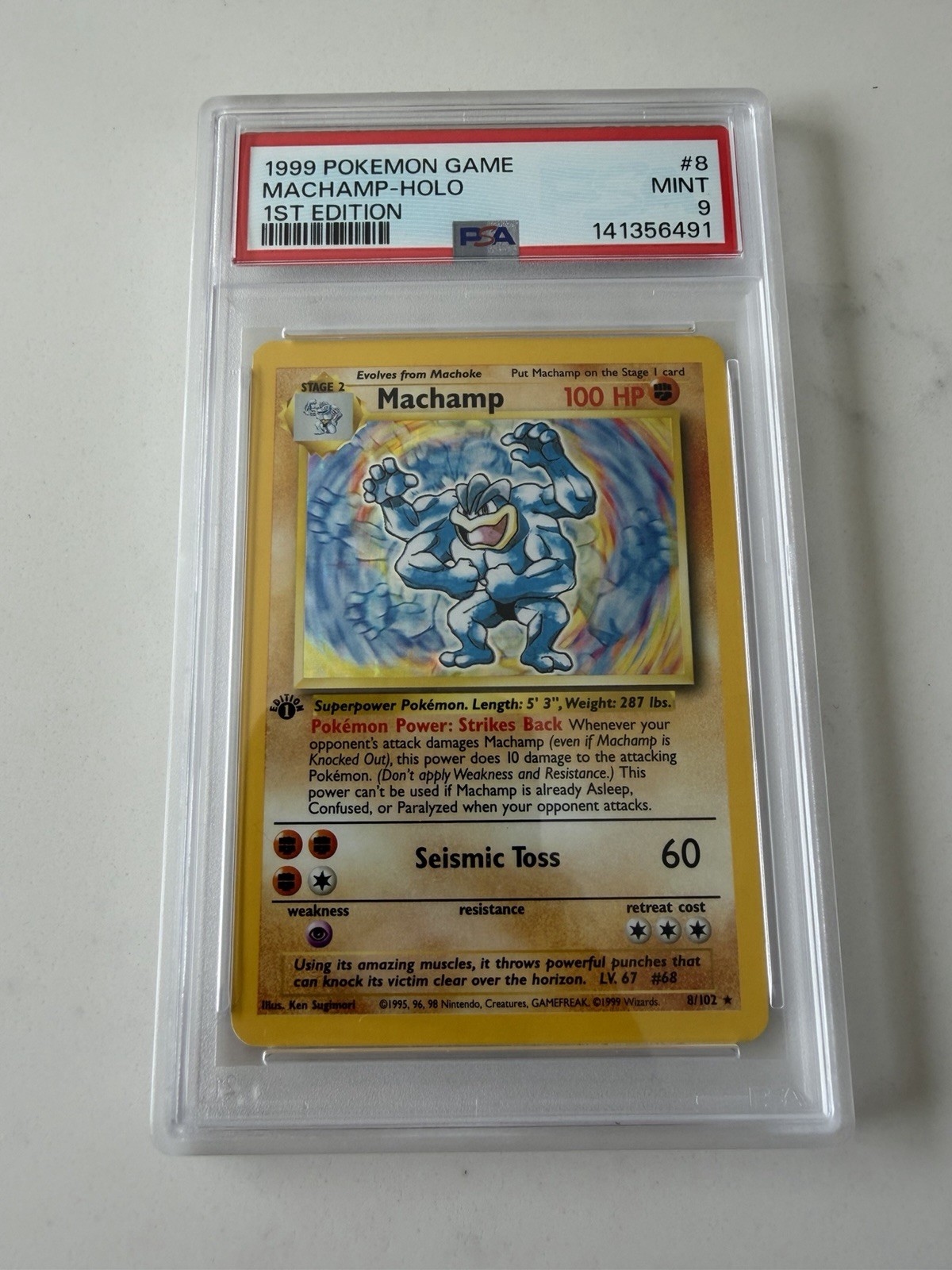 Machamp Base Set #8 Holo Card PSA 9 Mint Condition 1st Edition Pokemon Card