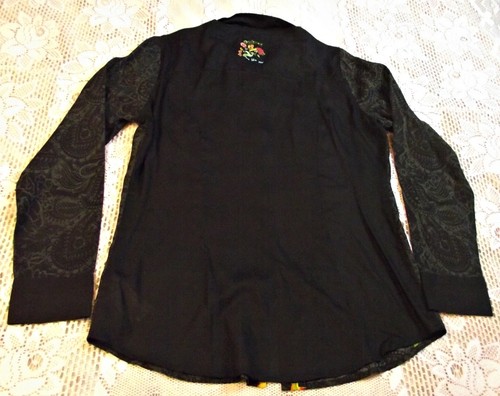 NEW TAGS Desigual Womens Handmade Top Blouse Black Lg Flower Lg-XL Beaded - Picture 6 of 10