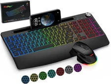 Wireless Keyboard and Mouse Combo Backlit, 2.4G Rechargeable Ergonomic Gaming Ke