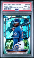 2023 Bowman Sapphire Edition Chrome Prospects Aqua Simon Juan #BCP38 SN55 PSA-10