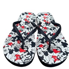 Disney Mickey Mouse Flip Flops Sandals 40-41 All Over Print Black Red White