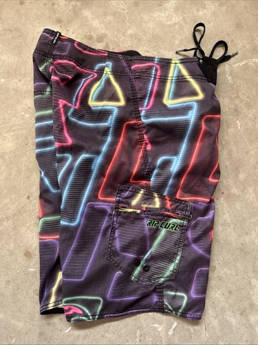 Vintage Rip Curl Boardshorts Surf Swim Trunks Shorts Neon Lights Mens Size 33 - Picture 2 of 6