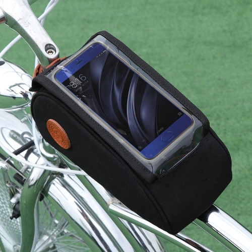 TOURBON Black Waterproof Canvas Bicycle Top Tube Pouch Riding Travel Phone Bag - Picture 22 of 24