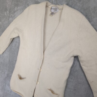 Vintage NORDSTROM Cardigan Sweater Womens M Angora Wool Fuzzy Soft Ivory  Luxury