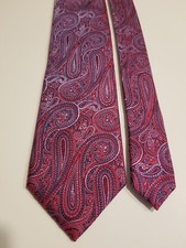 Hathaway 100% Silk, Red SkyBlue DarkPurple Paisley Pattern Tie, Made in USA