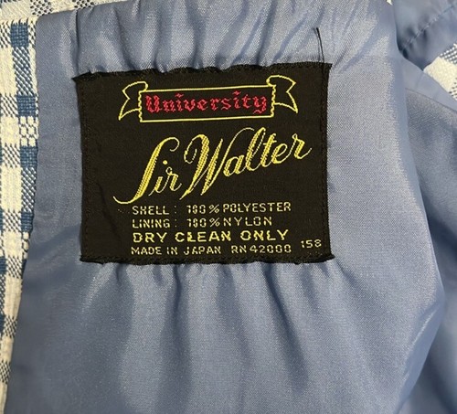 Vintage University Sir Walter Blue Plaid Blazer 70s Leisure Caddyshack 42R - Picture 12 of 13