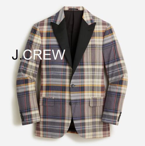 JCREW dinner jacket blazer Ludlow Madras plaid check cotton tuxedo suit coat 36R - Picture 1 of 14