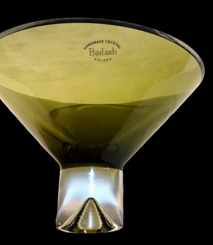 Badash Monaco Olive green hand made Crystal 9.5" Centerpiece Bowl Poland *READ* - Image 2 of 4