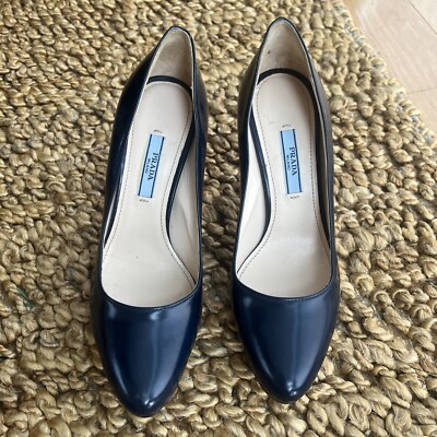 New AUTHENTIC PRADA SAFFIANO PUMPS SHOES ROYAL Dark Blue US EU R L  36