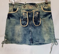 SKIRT VINTAGE LANDHAUS TRACHTEN OKTOBERFEST DIRNDL TYROL DENIM WOMENS US 8 EU 36