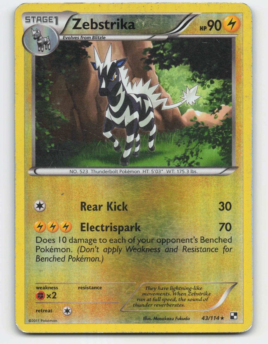 2011 Pokemon, Black & White, #43/114 Zebstrika, Reverse Holo Rare