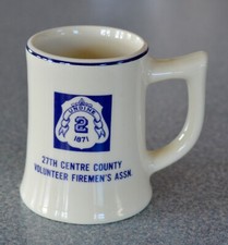 VINTAGE WHITE UNDINE FIRE CO. MUG -BELLEFONTE, PA 27TH CENTRE CO FIREMEN'S ASSOC