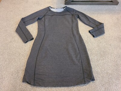 athleta grey dress Athleta Micro Stripe Westwood Dress Womens S Gray Ruched Pencil Knee Length