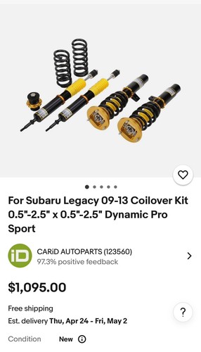 Yellow Speed Racing Coilovers 09-13 Subaru Legacy Dynamic Pro Sport Camber 33 - Picture 6 of 7