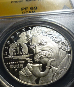 GEM!(PF69DECAM-S/B 70)SILVER (LUSTER!)(ANACS)2016P MARK TWAIN COMMEM$ - BEAUTY!!