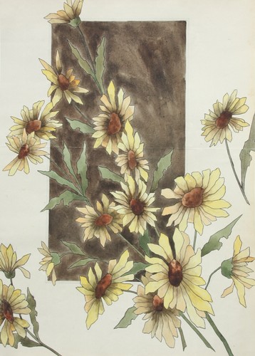 Sonnenblumen (Helianthus grosseratus) über einem braunen Feld, Aquarell, um 1900 - Bild 4 von 13
