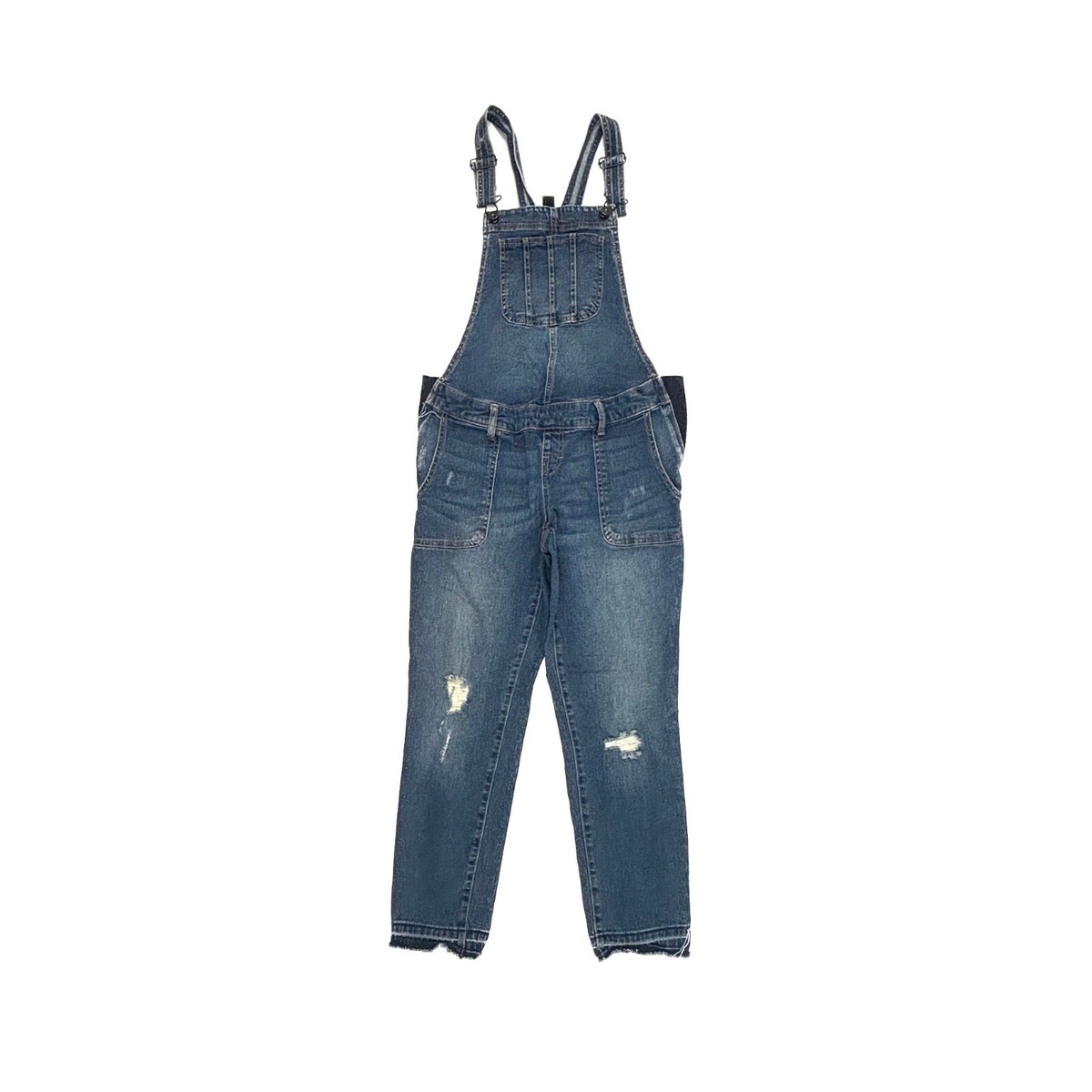 Indigo Blue Maternity Overalls Distressed Raw Hem Women's