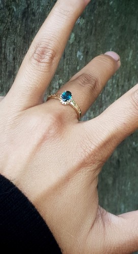 Genuine Blue Tourmaline Diamond 9K Yellow Solid Gold Ring Engagement Cocktail - Picture 9 of 11