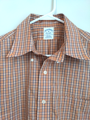 Brooks Brothers 1818 Shirt Mens Medium Button Down Orange Navy