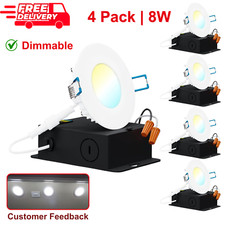 3 Inch 5CCT LED Recessed Ceiling Dimmable Light 2700K-6000K Ultra Thin 4 Pack