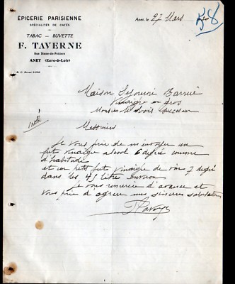 ANET (28) TABAKBÜRO / BUVETTE / PARISER LEBENSMITTELGESCHÄFT ''F. TAVERNE'' 1930