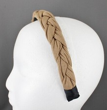 Lt Brown braided headband soft fabric covered band grip teeth braid 1" wide