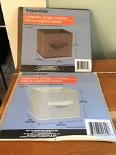 2 Essentials Brown Cream Color Collapsible Storage Bin Containers