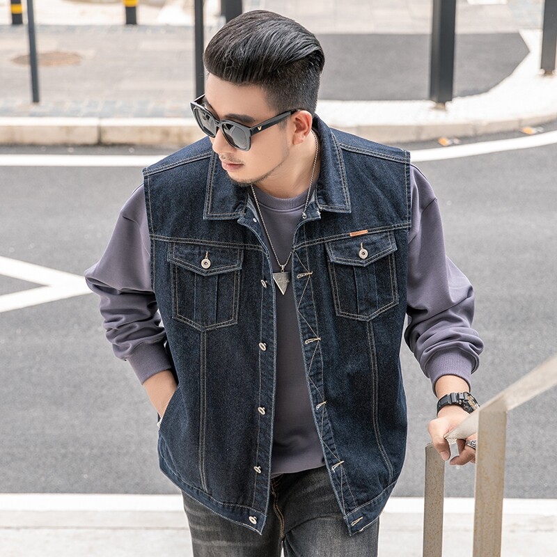 Vintage Mens Sleeveless Denim Jacket Western Style Jean Jacket Tucker