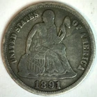 1891 Seated Liberty Silver Dime 10c US Type Coin Fine Circulated Philadelphia