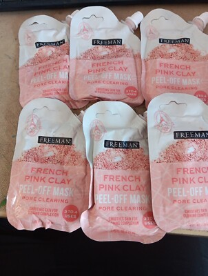 Lot Of 6 - Freeman French Pink Clay Peel-Off Mask Pore Clearing 1.18 Oz Each