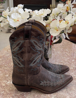JUSTIN Womens Bent Rail Brown Embroidered Leather Cowgirl Boot BRL106 Sz10B EUC!