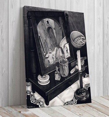 Still Life With Mirror - M.C. Escher, wall art, canvas print mounted/print only