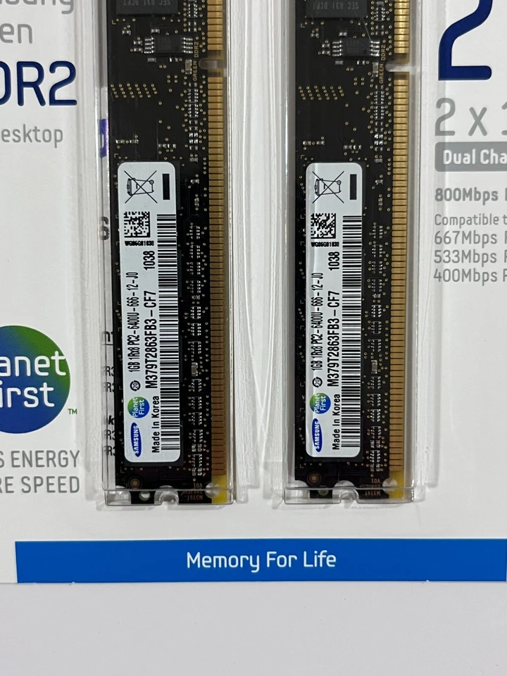 New Samsung 2 x1GB PC2-6400 DDR2-800MHz M379T2863FB3-CF7 non-ECC MV-2V1G4D/US - Image 2 of 3