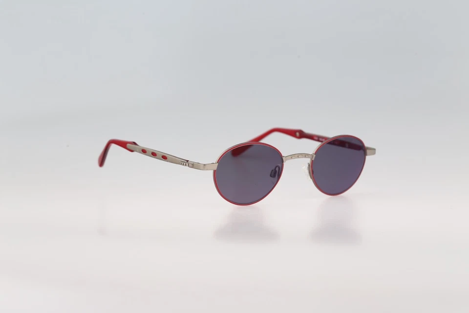 Robert Rudger 0027 148 F5, Gafas de sol redondas pequeñas plateadas y rojas vintage años 90 nuevas de stock Foto 3 de 4