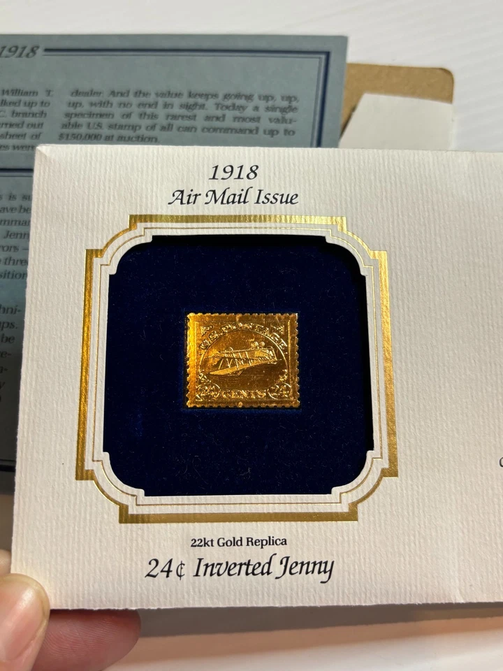1918 Air Mail Issue 24c Inverted Jenny First Day Of Issue 22k Gold Stamp Replica - Image 3 of 4