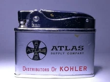 Flat Advertising Lighter Kohler Plumbing - Atlas Supply Co. RARE Made In Japan