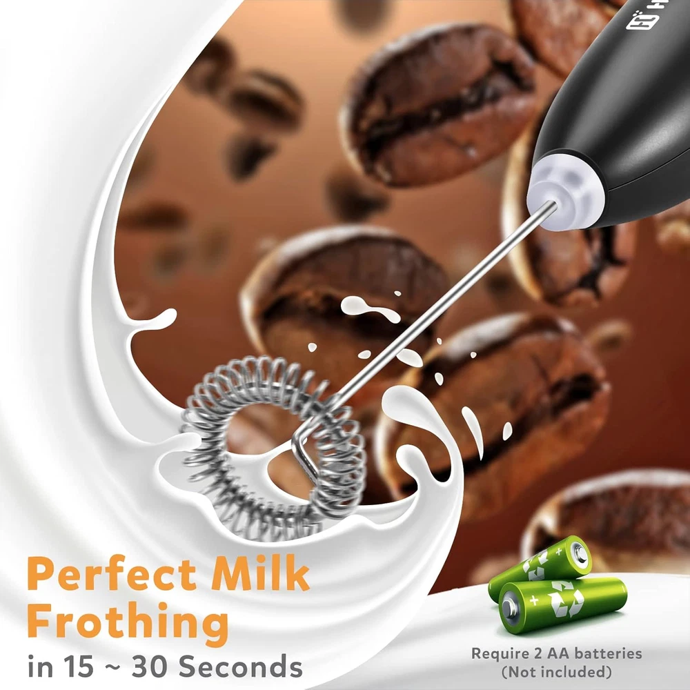 Milk Frother for Coffee, Hand Mixer, Handheld Electric Whisk, Battery Operated D