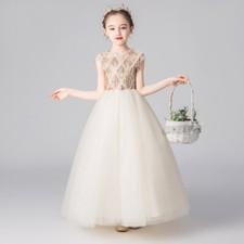 Kids Girl Ball Gown Long dress Sleeveless Sequin Princess Mesh Party Frock 73541