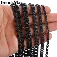 3/5/7/9/11mm Black Stainless Steel Curb Cuban Necklace Bracelet for Mens Chain