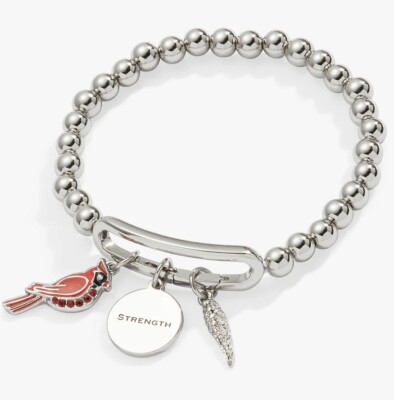 Alex and Ani Red Cardinal Bird Mix Match Charm Stretch Silver