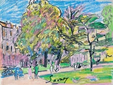 Robert Savary - Original Drawing - Pastel - Small Place Magagnosc, Grasse